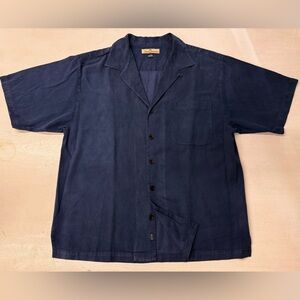 TOMMY BAHAMA Dark Blue Herringbone Silk Shirt L